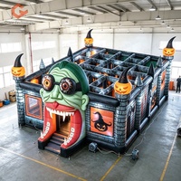 Labyrinthe gonflable géant d'Halloween durable avec laser, labyrinthe gonflable d'horreur avec crânes et fantômes, tunnel gonflable à vendre