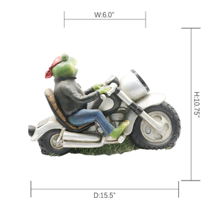 Figurine de <span class=keywords><strong>grenouille</strong></span> motard sculptée en résine avec LED solaire pour décoration extérieure de pelouse et de patio, Fourniture en gros B2B - Product Image 3