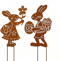 Décoration de jardin en métal en forme de lapin, cadeau de Pâques, décoration de jardin rouillée pour la pelouse extérieure
