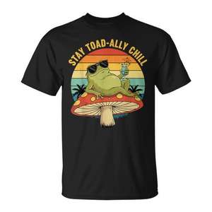 Camiseta con diseño de animal Frog Stay Toadally Chill Retro Toad On Mushroom - Product Image 1