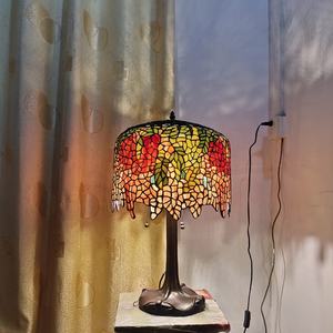 Lámpara de Mesa LED con Diseño de Glicinia China Roja, Vidrio Tiffany Hecho a Mano, Bombilla de Filamento Europea de 14'', Luz Blanca Cálida, AC E27, para el Hogar - Product Image 2