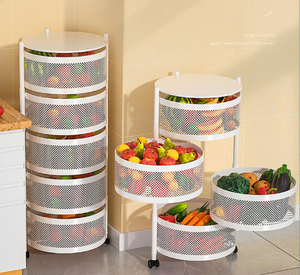 Multi Layer Rotatable <strong>Kitchen</strong> Storage <strong>Rack</strong> Movable Round Design for Home Floor Standing Fruit <strong>Vegetable</strong> Basket Storage - Product Image 6
