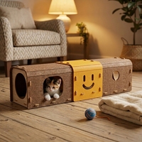 Maison pour chat créative en feutre avec visage souriant, durable, respirante et imperméable, pour toutes les saisons, avec lit et tunnel griffoir
