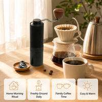 Moulin à café manuel tout-en-un OEM ODM avec réglage interne, meule à 6 étoiles, design minimaliste noir, portable pour la maison, le bureau et l'extérieur, vente en gros