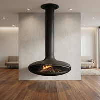 Cheminée intérieure à bois sur mesure de haute qualité en acier carbone noir mat avec rotation à 360 degrés pour la décoration de villa