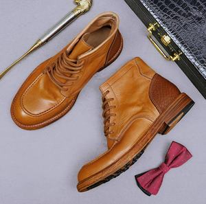 Chaussures pour hommes en cuir cousues Goodyear, chaussures pour hommes faites à la main, bottes en cuir de vachette pour hommes, bottes en cuir véritable lavé - Product Image 2