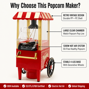 Máquina de Palomitas de Maíz Retro <span class=keywords><strong>Vintage</strong></span>, Eléctrica, de Aire Caliente, 1200W, Sin Aceite, Snack Saludable para el Hogar, Cocina y Exteriores, OEM - Product Image 6