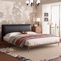 Lit Double de Style Antique Foshan chambre principale lit d'art en cuir noir rétro moderne à revêtement souple lit en bois massif