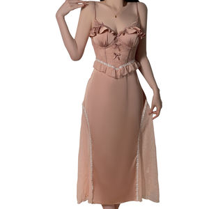 Puur Verlangen Esthetisch Satijn Patchwork Garen Wordt Geleverd Met Borstkussentjes Verleidelijke Jarretel Nachtjapon Huiskleding - Product Image 5