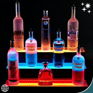 Étagère à bouteilles en acrylique LED à 3 niveaux avec cadre métallique et éclairage coloré pour la décoration de bar - Product Image 1