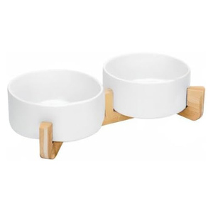 Doe Raised Ensemble de gamelles pour chiens et chats en céramique à alimentation lente avec support en bois antidérapant portable blanc uni motif Love - Product Image 4