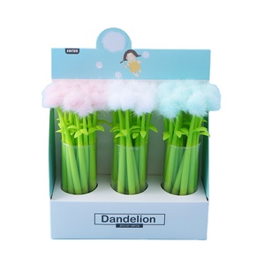 Pluma de bola de pelo de silicona de diente de león con impresión creativa de 4 colores Pluma de bola de felpa linda con diseño de flor simulada - Product Image 1