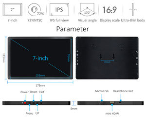 Super mince 7 "pouces IPS Display moniteur Portable ordinateur 1024X600 moniteur de jeu HD-MI pour Pi 4/3/2 RaspbianXbox /PS4 - Product Image 2