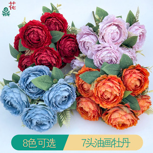 Bouquet de 7 fleurs de rose en soie, effet givré, peintes et embossées, moulées par injection, faites à la main, pour décoration intérieure de mariage - Product Image 2