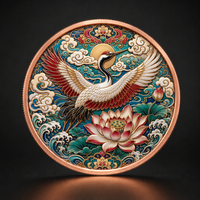 5 pièces de monnaie en cuivre AVDP OZ Oriental Crane, pièce de monnaie en cuivre UV colorée en relief avec détails floraux traditionnels