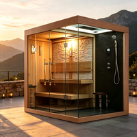 Sauna et Douche Combinés avec Cadre en Bois et Mur en Ardoise Noire pour Maison Résidentielle, Appartement, Bien-être