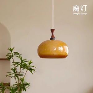 Magic Lamp Vintage Pendant Light 35cm Round Glass Wood LED E27 Switch Control For Dining Room Bar Counter - Product Image 2