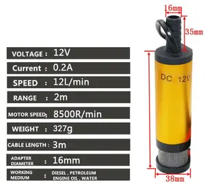 Портативный мини 12 В 24 В DC Электрический погружной дизельный масляный водяной алюминиевый корпус 12 л/мин топливный насос