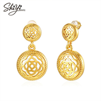 Pendientes Colgantes de Rosa, Chapados en Oro de 14K, Antideslustre, Flor Hueca, Estilo Vintage, Joyería Personalizada al por Mayor Shiyi