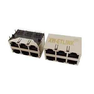 Conector modular rj45 fêmea, conector modular rj45 com 2 portas 2x3, conector 10/100/1000 base-t metal 5G 10G, conector modular rj45 para pcb