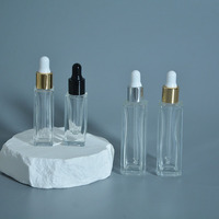 Flacon compte-gouttes carré en verre transparent de 3 ml, 5 ml, 7 ml, 10 ml, 20 ml pour huiles essentielles, flacon de sérum rechargeable, emballage en gros