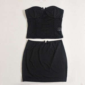 Viviblook Z1106ST06 nueva moda malla Patchwork Sexy traje elegante sin tirantes tubo Top Mini falda traje para mujer conjunto de dos piezas - Product Image 6