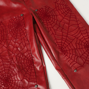 <span class=keywords><strong>Pantaloni</strong></span> in Pelle PU Impermeabili con Zip, Ricamo a Ragnatela, Gamba Larga, Stile Baggy e Accumulato - Product Image 3