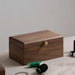 Chinese Retro Black Walnut Wood <b>Sewing</b> Box <b>Set</b> Square Coffee Brown With Compartments For Needlework Storage - Product Image 2