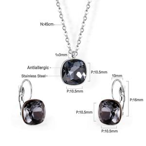 Popular Gorgeous Silvery Black Gem Gold Plated Stainless Steel Pendant <b>Necklace</b> Earrings Jewelry <b>Set</b> for Women - Product Image 5