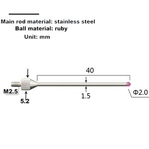 Altimetro sonda a sfera, sonda manometro, penna di misurazione micrometrica, M2.5/# 4-48UNF, sonda a sfera rubino, sonda a sfera in carburo di tungsteno - Product Image 3