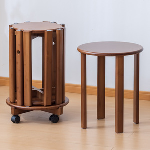 Bamboo <b>Stool</b> Stackable Round Walnut Color Home Living Room Furniture Minimalist Design Modern Appearance - Product Image 1