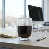 Grandes tasses à café en verre borosilicate à double paroi, tasses à bière 350 ml, tasses isolées transparentes pour thé et limonade avec poignée, pour aliments
