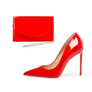 जूते और बैग सेट थोक देवियों सेक्सी लाल पेटेंट फैशनेबल बड़े आकार उच्च ऊँची एड़ी के जूते