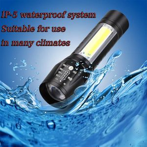 Lampe torche LED tactique portable rechargeable en gros, mini lampe de camping en aluminium USB, 3 modes, télescopique, IP44 - Product Image 6