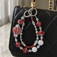 Lujoso Colgante de Bolso con Corona Roja y Cuentas, Llavero de Plata con Cristales de Imitación, Colgante para Teléfono, Joyería Artesanal con Efecto Craquelado Disco, Venta al por Mayor