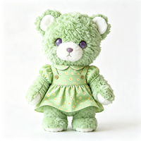 Adorable Ours en Peluche Vert avec Robe à Fleurs et Pois, Jouet en Peluche Moelleux de Dessin Animé, Décoration Maison, Cadeau