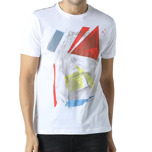 Men's White <b>Geometric</b> Print Short Sleeve O-Neck T-<b>Shirt</b> Casual Regular Fit Cotton Jersey Breathable Streetwear Top - Product Image 1