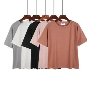 Hersteller Großhandel schwer 100% Baumwolle einfarbig Dame Basic T-Shirt Frauen benutzer definierte Logo leer gedruckt T-Shirt