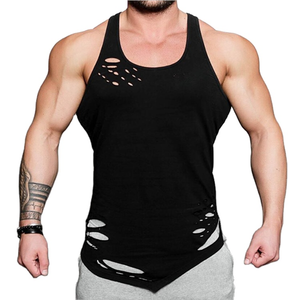Gilet musculaire de fitness décontracté pour hommes T-shirt de sueur de couleur unie à séchage rapide Gilet creux de sport confortable avec personnalité - Product Image 3
