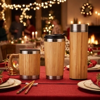 Ensemble de gobelets isothermes en bambou gravés sur mesure pour réunions de famille, tasses réutilisables en acier inoxydable écologiques pour dîner de Noël, cadeau pour la maison