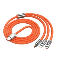 Câble 3-en-1 de charge super rapide 120W, un à trois type-c avec blindage de tresse et veste en TPE pour écouteurs d'appareils, en stock