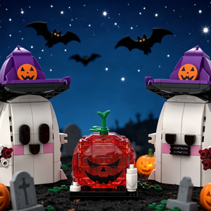 Lot de briques de construction DIY Halloween en gros : Fantôme Kawaii avec chapeau de sorcière, esprit citrouille MOC – Cadeaux de fête festifs - Product Image 3