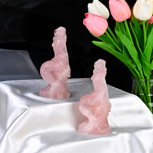 Statue de sirène en quartz rose naturel faite à la main, sculpture de pierre précieuse polie pour la guérison, sculpture de sirène pour la décoration de la maison - Product Image 2