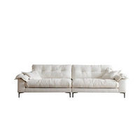 Canapé trois places en tissu coton-lin couleur crème, design droit, taille compacte, pour petits espaces, rembourré en duvet