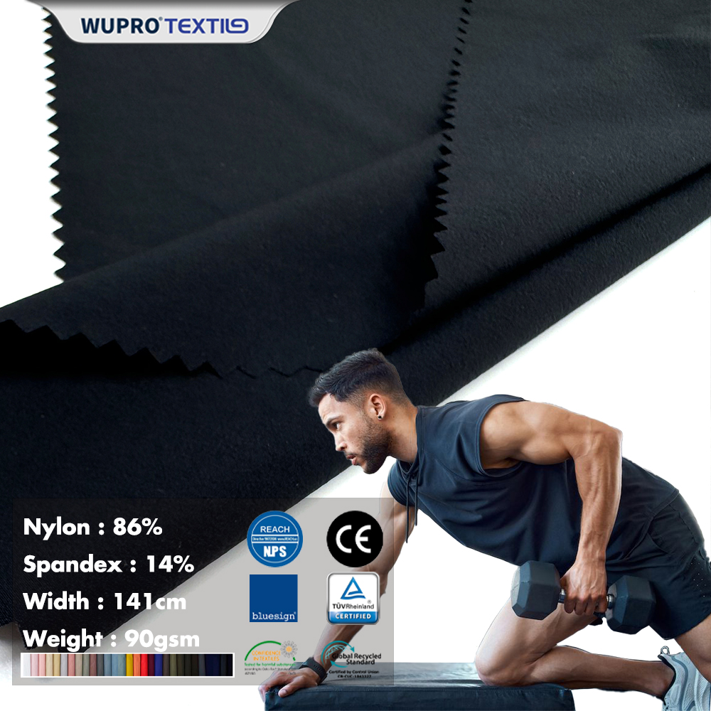 WP-5EN1 86% Polyamide 14% Spandex Fabric Fitness Running Sports Fabric Woven 4 Way Stretch Elastic Nylon Fabric