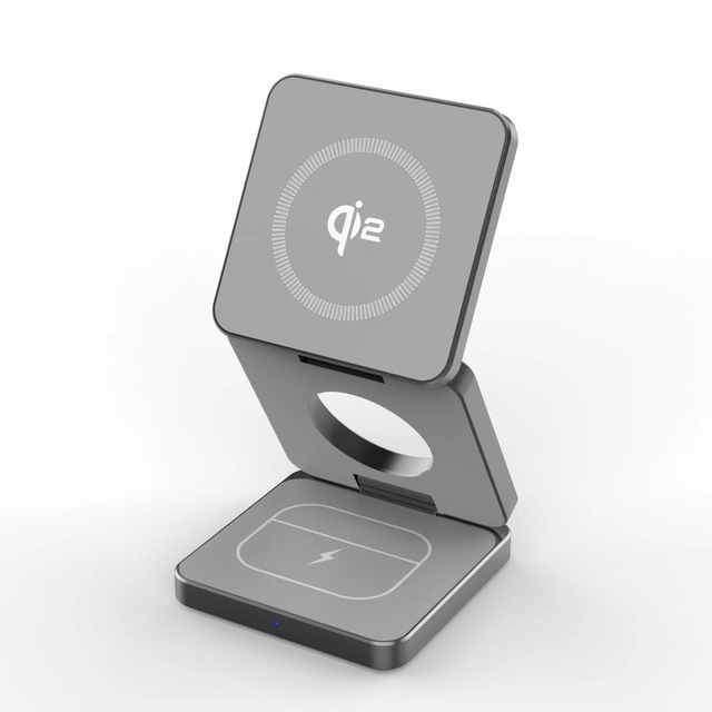 Qi2 Aluminum Metal 15W Fast Charge Magnetic Folding 3 in 1 Wireless Charger for iPhone iPhone Watch AirPods Samsung Galaxy Buds