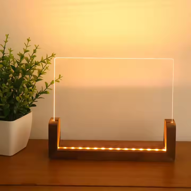 Customizable U-shaped Night Light with Personalized Acrylic LED Photo Frame Wooden LED Base Seven Colors That Can Change at Will