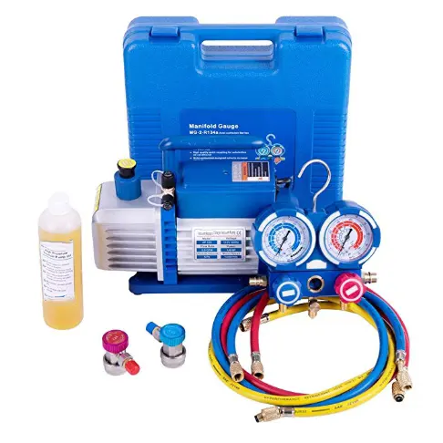 HVAC Refrigerant Vacuum Pump Tool Kit Set with Aluminium case for Car Air Condition Repair R410A R22 with hand tools