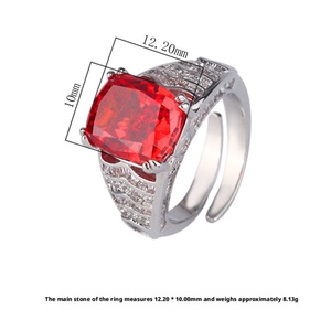High Quality Jewelry Eco-friendly Copper Square Shape 10*12MM Flower Ice Cut High Carbon Zircon <b>Adjustable</b> <b>Ring</b> for Statement - Product Image 2