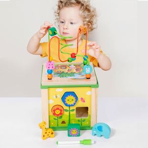 Cadeau de premier anniversaire pour bébé de 1 an, jouets d'apprentissage Montessori en bois pour la sécurité des bébés, cube d'activités - Product Image 1